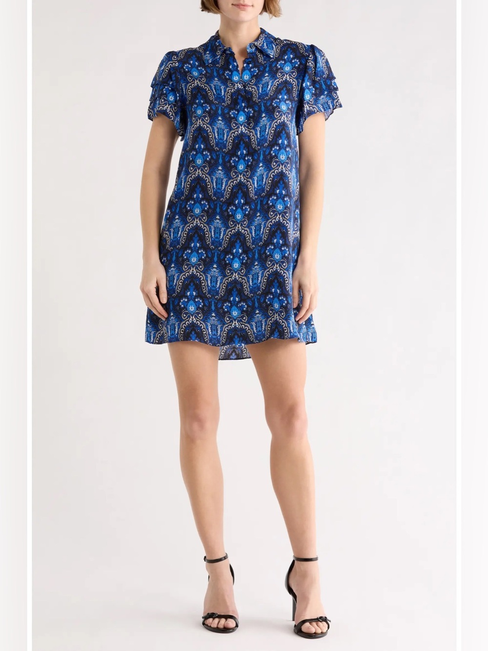 NWT Alice + Olivia āJemā Blue Paisley Flutter Sleeve Shirtdress, Size XS